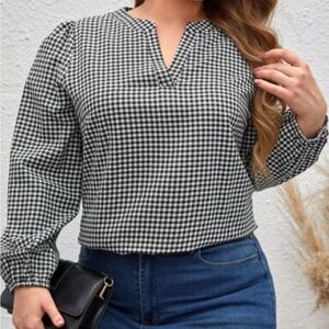 LOFT Black and White Puff‎ Sleeve Blouse